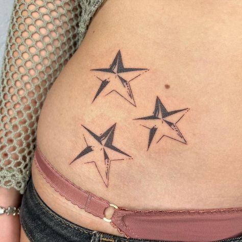 Stars for @anjoliebarf ! Thanks for the bolognese! @nou.barcelona ❤️ . . . . . #startattoo #handpoked #dotworktattoo #blackwork #hiptattoo | Instagram Star Flash Tattoo, Cool Star Tattoos, Tattoo Ideas Stars, 3 Stars Tattoo, Star Tattoo Ideas, Painting Tattoos, Legs Tattoo, Inspo Tattoo, Tattoo Star