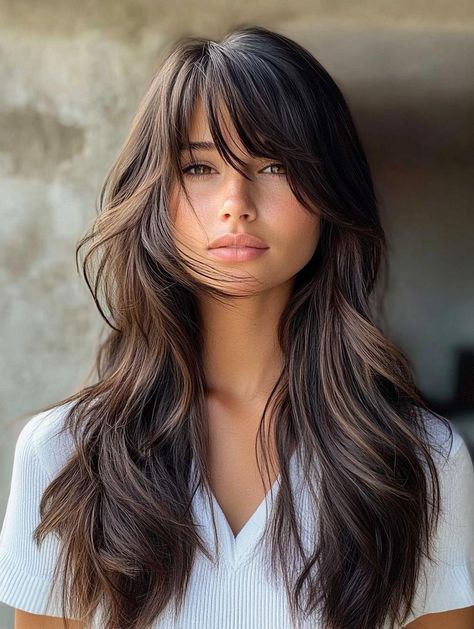 Long Layers with Curtain Bangs: Versatile, Chic, and Effortless Hairstyle Inspiration Long Shaggy Curtain Bangs, Curtain Bangs With Shag, Low Maintenance Bangs Long Hair, Long Layered Hair Curtain Bangs, Soft Bangs Long Hair, Face Framing Bangs Long Hair, Long Layers With Face Framing, Long Layers And Curtain Bangs, Face Framing Layers With Bangs