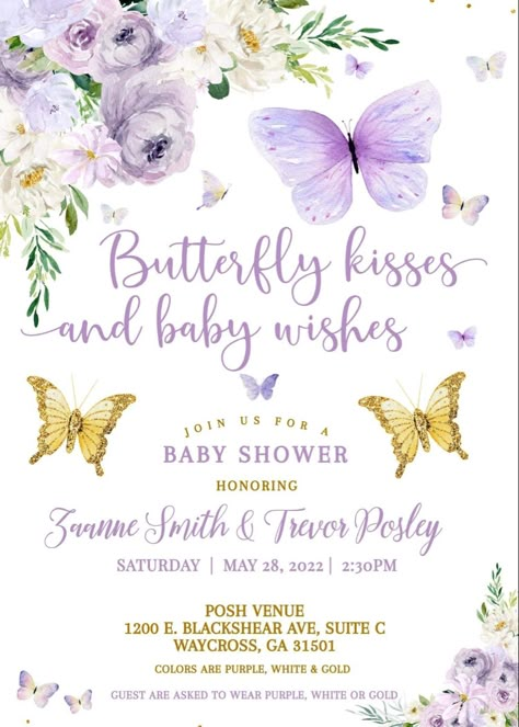 Butterfly Themed Birthday Party Invitation, Butterfly Birth Announcement, Gender Reveal With Butterflies, Lavender Butterfly Invitation, Girls Baby Shower Ideas Themes, Garden Butterfly Baby Shower Theme, Oh Baby You Give Us Butterflies, Butterfly Girl Baby Shower Ideas, Baby Shower Theme Butterfly