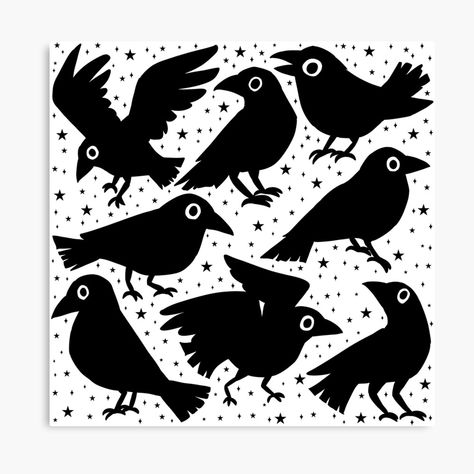 Get my art printed on awesome products. Support me at Redbubble #RBandME: https://www.redbubble.com/i/canvas-print/Cute-crows-pattern-by-Yarafantasyart/143066316.5Y5V7?asc=u Crows Illustration, Ghosts Stickers, Cute Pink Halloween, Crows Drawing, Black Crows, Animal Illustration Art, Black Crow, Pink Halloween, Kawaii Doodles