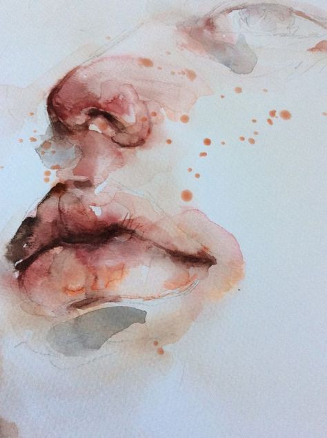 Watercolor Face Art, Nose Watercolor, Watercolour Lips, Watercolor Face Painting, Agnes Cecile Watercolor, Watercolour Faces, Watercolour Face, Nose Painting, Watercolor Faces