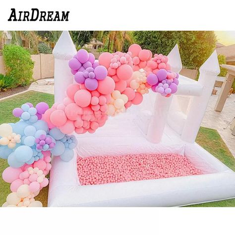 Slide And Ball Pit, Wedding Jumper, House With Slide, White Bounce House, Bounce House With Slide, Kids Ball Pit, Hotel Chain, Bouncy Castle, Play Centre