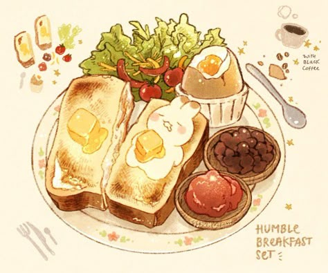 Chibi Food, 귀여운 음식 그림, Arte Do Kawaii, Foodie Art, Food Sketch, Food Artwork, Food Anime, Food Illustration Art, Simple Breakfast