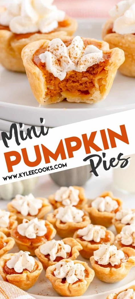 Packing a bunch of flavor into a small bite sized pie, you get all the buttery, sugary, nutty deliciousness… and then you get to have a few more! Pumpkin Pie Tarts Mini Easy, Mini Pumpkin Pies With Puff Pastry, Pumpkin Pie Tarts Mini, Mini Pumpkin Pie Bites, Mini Pumpkin Pies In A Muffin Tin, Pumpkin Tarts Mini, Bite Size Pies, Mini Pumpkin Pies Recipe, Sweet Deserts