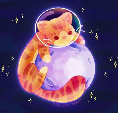 Ginger Cat Art, Cat Floating, Galaxy Drawings, Space Anime, Space Animals, Space Drawings, Galaxy Cat, Astronaut Art, Puppy Art