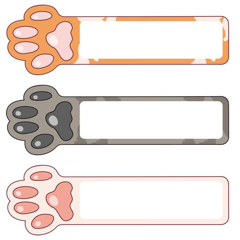 Cute Labels For School, Name Template Aesthetic Printable, Cute Name Tags For School, Name Stickers For School, Bookmark Crochet Tutorial, School Stickers Labels, Paw Cartoon, Bookmark Easy, Cute Labels