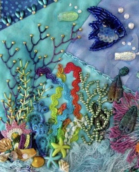 Sea Inspired Embroidery, Underwater Embroidery, Sea Textiles, Textiles Final Piece, Nautical Embroidery, Textiles Gcse, Mediterranean Culture, Colour Aesthetic, Textile Dyeing