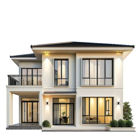 Modern two-story house exterior | Free Photo - rawpixel Bloxburg Exterior Ideas, House Exterior 1 Story, Bloxburg Exterior, Modern Home Style, Sims 4 Build Ideas, City Condo, Balcony Gardening, Small House Floor Plans, Two Story House