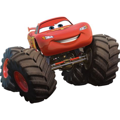 The World of Cars fan?  Prove it!  Put your passion on display with the Lightning McQueen - Monster Truck Fathead from Fathead.com! Monster Truck Drawing, Bolo Blaze, Monster Truck Art, Monster Jam Birthday Party, Blaze And The Monster Machines Party, Monster Truck Cars, Flash Mcqueen, Disney Wall Decals, Monster Truck Cake