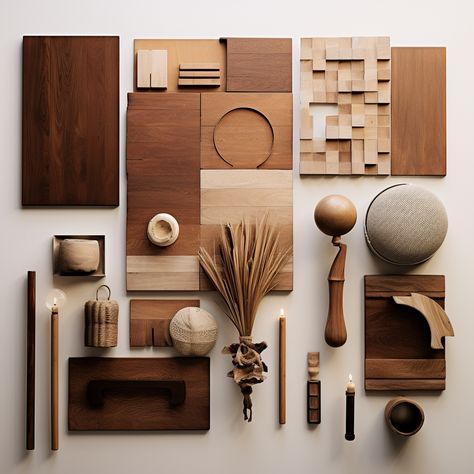 All wood luxury mood board for interior design Wood Mood Board Interior Design, Office Material Palette, Material Palette Architecture, Wood Material Board, Material Mood Board Interior Design, Rustic Mood Board, Luxury Mood Board, Mood Board For Interior Design, All Wood Interior