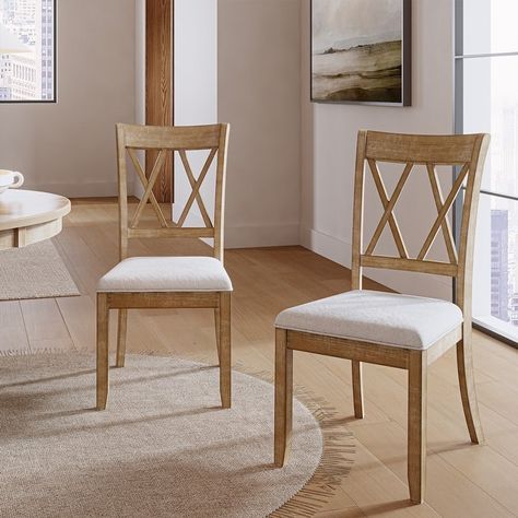 Alma Farmhouse Natural Solid Wood Dining Chair (Set of 2) by HULALA HOME - On Sale - Bed Bath & Beyond - 39642168 Kitchen Table Chairs Ideas, White And Wood Dining Room, Comfy Dining Chairs, Farmhouse Round Dining Table, Farmhouse Style Chairs, Rustic Dining Chairs, Kitchen Table Chairs, Farmhouse Dining Chairs, House Aesthetic