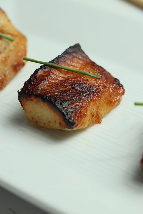 Miso Black Cod Recipe Miso Black Cod Recipe, Black Cod Recipe, Poached Fish Recipes, Miso Glazed Cod, Bundt Recipes, Small Bites Appetizers, Mushroom Appetizers, Cod Recipe, Roasted Radishes