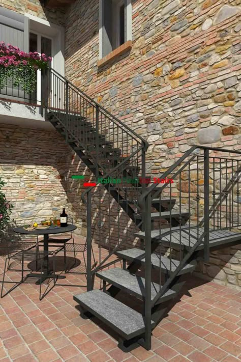 Balcony Stairs Outdoor, Exterior Stairs Architecture, Outdoor Stairs Design, Rooftop Stairs, Spiral Staircase Outdoor, Exterior Staircase, External Stairs, Exterior Stair Railing, Balcony Stairs