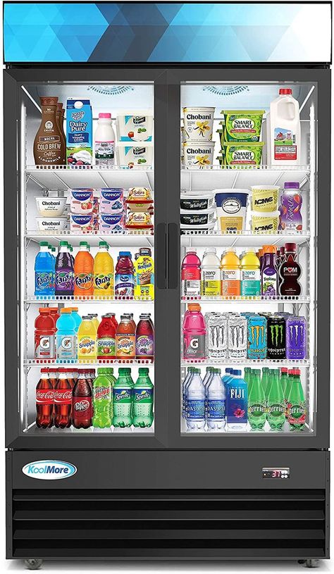 KoolMore - MDR-2GD-35C 45' Commercial Glass 2 Door Display Refrigerator Merchandiser - Upright Beverage Cooler with LED Lighting - 35 Cu. Ft, Black Display Refrigerator, Commercial Display, Door Display, Commercial Refrigerators, Black Everything, Door Displays, Beverage Cooler, Door Color, Led Light Strips