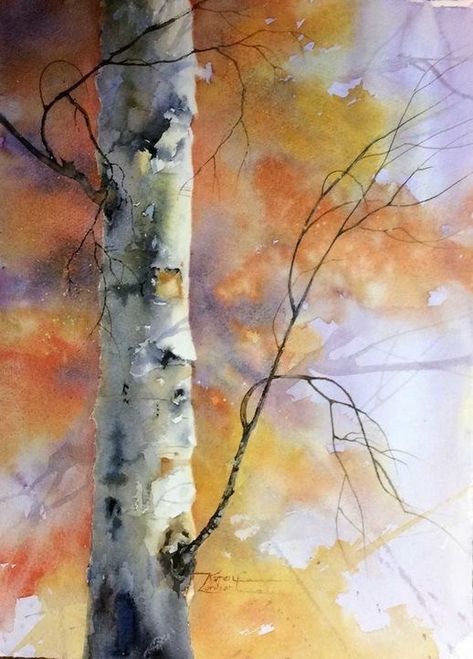 자작나무 그림, Tree Watercolor Painting, Birch Tree Art, Watercolor Paintings Nature, Watercolor Paintings For Beginners, Art Watercolor Painting, Diy Watercolor Painting, Watercolor Projects, Fall Watercolor