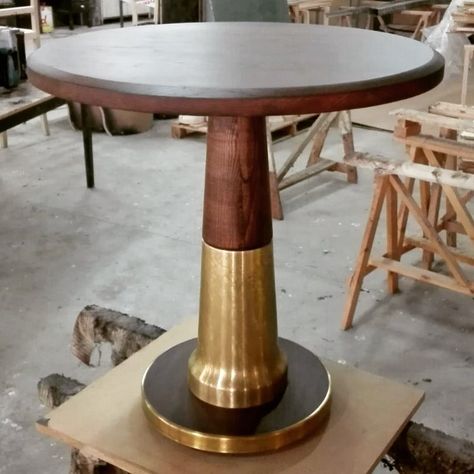 Revelagora on Instagram: “Oak and antiqued brass table being prepared #table #wood #restaurant #brass #mould #interiors” Salon New Classic, Brass Table Base, Restaurant Table Design, Bar Lounge Design, Wood Restaurant, Brass Furniture, Luxury Restaurant, Being Prepared, Hospital Furniture