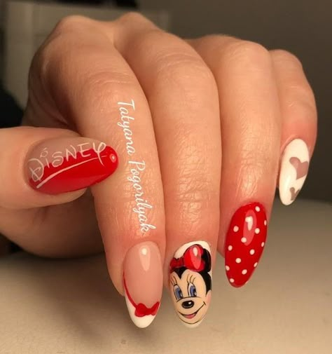 Animation Nails, Disneyland Nails, Cartoon Nail Designs, Mouse Nails, Minnie Mouse Nails, Alexa & Katie, Unghie Nail Art, Valentine Nail Art, Nail Drawing