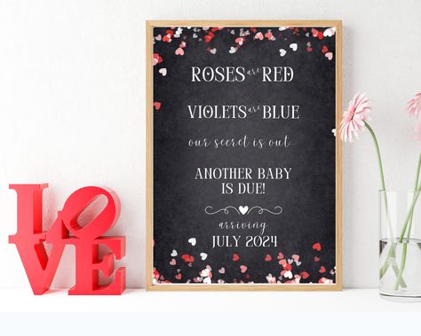 Pregnancy Announcement February, February Pregnancy Announcement, Sibling Baby Announcement, New Baby Poem, 18x24 Print, Sibling Baby Announcements, Valentines Baby Announcement, Baby Poems, February Hearts