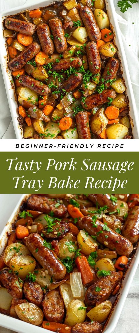 Image for Tasty Pork Sausage Tray Bake Recipe Pork Sausage Link Recipes, Sausage Ring Recipes, Summer Sausage Recipes Dinners, Peppers And Sausage Recipes, Recipes With Pork Sausage, Sausage Link Recipes, Pork Sausage Recipes Dinner, Sausage For Dinner, Ground Pork Sausage Recipes