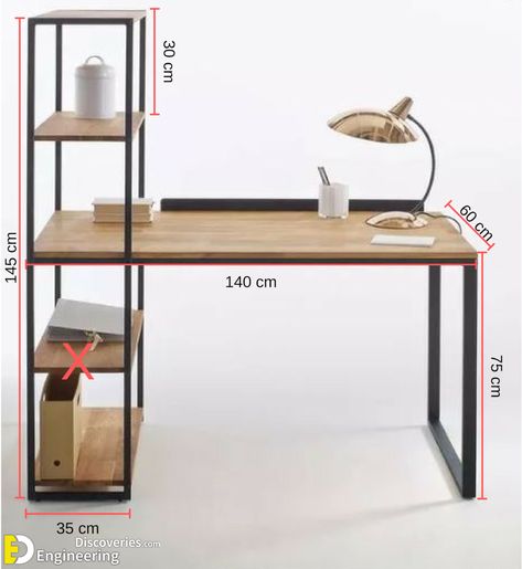 Standard Dimensions And Sizes For Different Types Of Furniture | Engineering Discoveries Industrial Furniture Desk, Meja Industrial, Welded Furniture, Vintage Industrial Design, Furniture Dimensions, Industrial Design Furniture, Metal Furniture Design, Vintage Industrial Furniture, Types Of Furniture