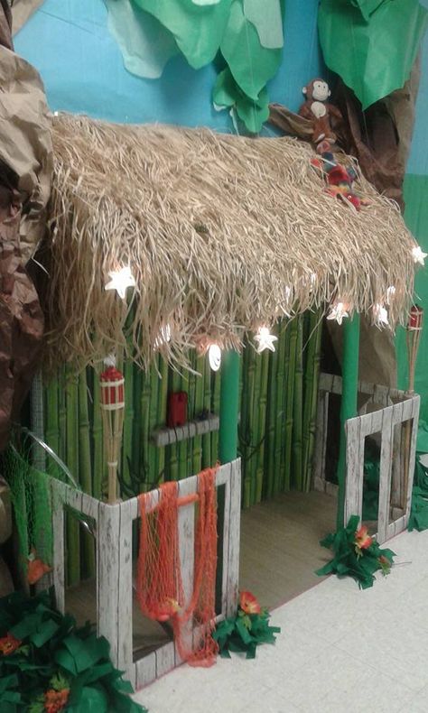 Waterfall Vbs Decoration, Jungle Vbs, Vbs Jungle, Ocean Vbs, Scuba Vbs, Jungle Theme Decorations, Jungle Crafts, Aztec Temple, Backyard Birthday Parties