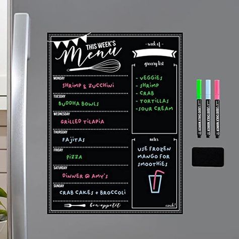 I love this for my menus! Cheap Markers, Menu Planner Board, Weekly Menu Boards, Menu Calendar, Planner Board, Liquid Chalk Markers, Menu Boards, List Notepad, Liquid Chalk