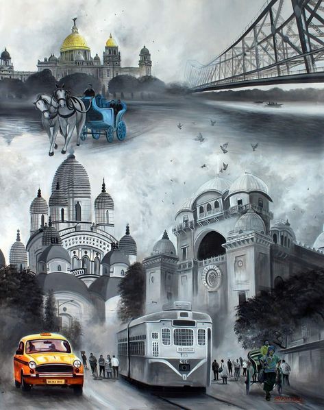 Kolkata Aesthetic Painting, Kolkata Paintings Art, Kolkata Doodle Art, Kolkata Sketch, Kolkata Poster, Kolkata City Drawing, Kolkata Painting, College Presentation, Kolkata Aesthetic