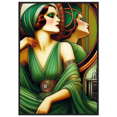 Art Deco Drawing, Art Deco Portrait, Art Deco Wall Art, Art Deco Artwork, Art Deco Lady, Creative Wall Art, Deco Wall, Art Deco Wall, Art Deco Posters