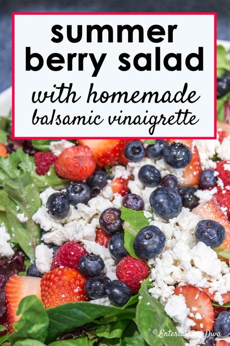 Strawberry Blueberry Salad With Homemade Balsamic Vinaigrette Strawberry Blueberry Salad, Berry Salad Recipe, Salad With Balsamic Vinaigrette, 4th Of July Food, Homemade Balsamic Vinaigrette, Blueberry Salad, Balsamic Vinaigrette Dressing, Jello Shot, Berry Salad