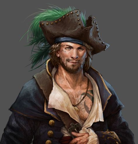 ArtStation - Ships of Battle: Age of Pirates portrait artworks, Brenda van Vugt Dnd Sea Captain, Pirate Captain Character Design, Pirate Art, Heroic Fantasy, Fantasy Portraits, Dungeons And Dragons Characters, Concept Art Character, Pirate Costume, High Fantasy