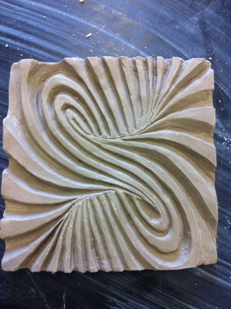 5x5 ceramic tile, relief carving. This is complex but the idea of mixing op art and clay tiles is interesting..... Relief Carving, Clay Stamps, Ceramic Texture, Cerámica Ideas, Clay Texture, Ceramic Wall Art, Slab Pottery, Relief Sculpture, Clay Tiles