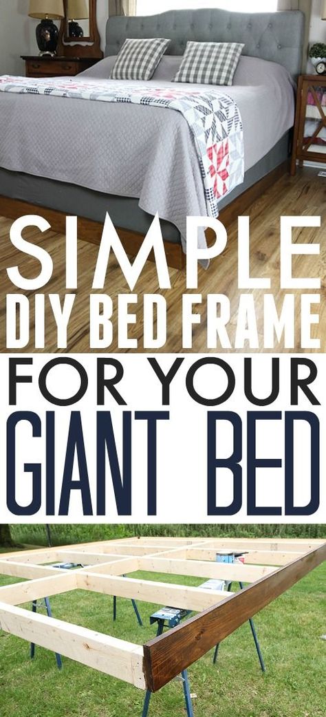 Make your own simple bed frame for your giant bed instead of paying thousands for one from the store! Giant Bed, Diy Bed Frame Easy, Giant Beds, Simple Bed Frame, Diy Bed Frame, Funky Home Decor, Simple Bed, Easy Cheap, Diy Bed