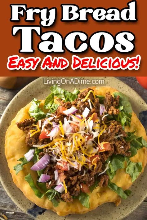 This Indian tacos recipe, also known as Navajo tacos, offers a delicious meal that both families and kids will love. It starts with crispy Navajo fry bread, which is then topped with your favorite taco ingredients. This recipe is sure to become a beloved family favorite! Indian Tacos Recipe, Indian Tacos Recipe Frybread With Yeast, Easy Navajo Tacos, Navajo Taco Meat Recipe, Indian Taco Fry Bread, Navajo Tacos Recipe Frybread, Indian Taco Recipes, Indian Fry Bread Tacos, Fry Bread Navajo