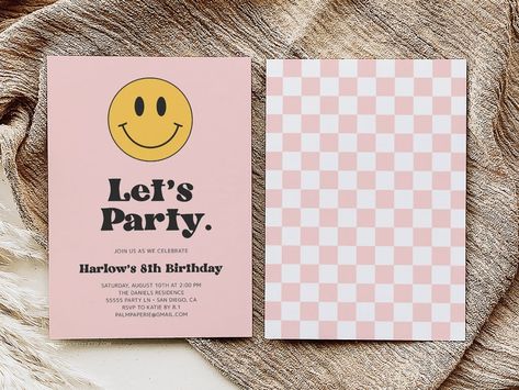 Birthday Invitation for Girl Smiley Face Editable Template - Etsy New Zealand Teen Bday Party, Daisy Party, Bday Invitations, Cute Birthday Ideas, Bday Party Theme, 10th Birthday Parties, Birthday Planning, 14th Birthday, 12th Birthday