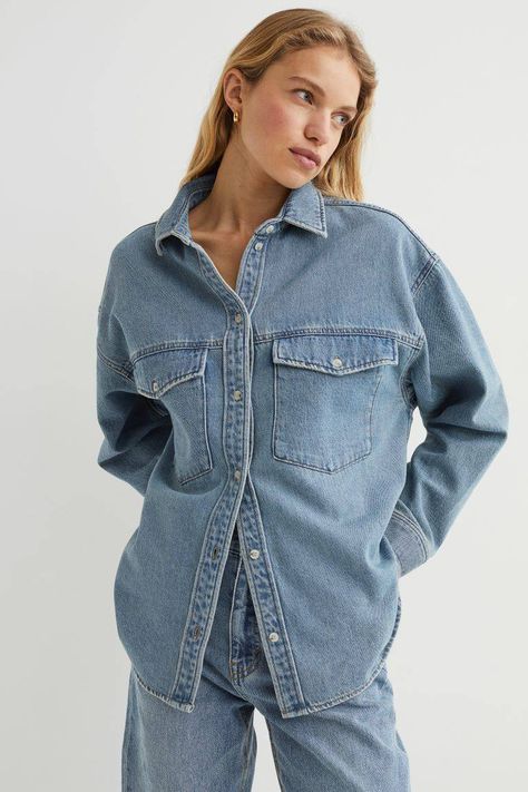 Light Denim Shirt, Denim Shirt Outfit, Denim Editorial, Ribbed Maxi Dress, Slim Leg Pants, Pant Shirt, Light Denim, Who What Wear, Denim Blue