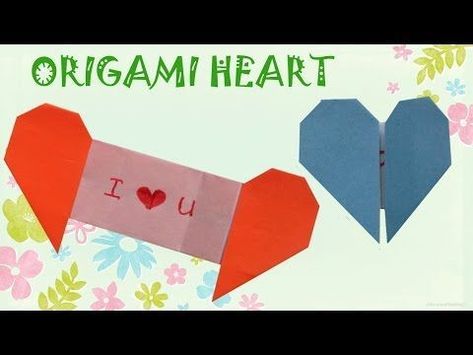 Origami Heart with Message - Origami Easy - YouTube Hart Origami, Paper Hearts Origami, Easy Origami Heart, Valentines Origami, Origami Heart With Wings, 3d Origami Heart, Hearts Paper Crafts, Origami Shapes, Dollar Bill Origami