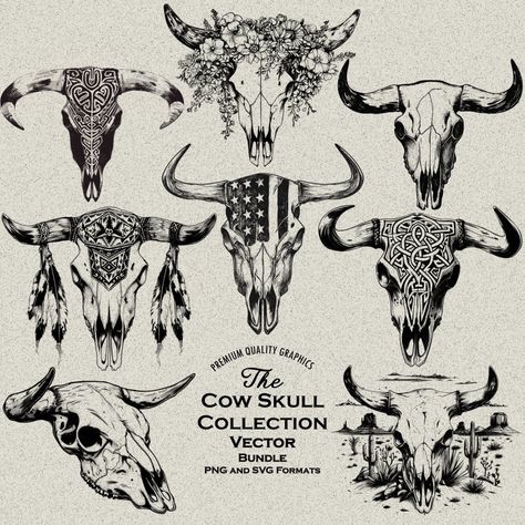 Sturgis Tattoo Ideas, Skull Stencil Templates, Cow Skull Drawing, Cow Skull Flowers, Longhorn Skull Tattoo, Cow Skull Tattoo, Western Skull, Western Ideas, Cowboy Tattoos