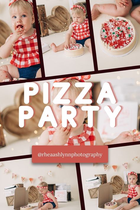 Collage Of A Pizza-themed First Birthday Cake Smash Pizza Cake Smash, Pizza Smash Cake, Custom Pizza, Birthday Photo Shoot, First Birthday Photo, Pizza Cake, Love Pizza, Specialty Cakes, First Birthday Photos