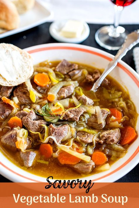 Simple Lamb Soup Recipe makes a great second course or a great meal on a chilly day. Recipes With Lamb, Lamb Stock, Lamb Soup, Light Soup, Minced Lamb, Roulade Recipe, Light Soups, Lamb Dishes, Lamb Stew