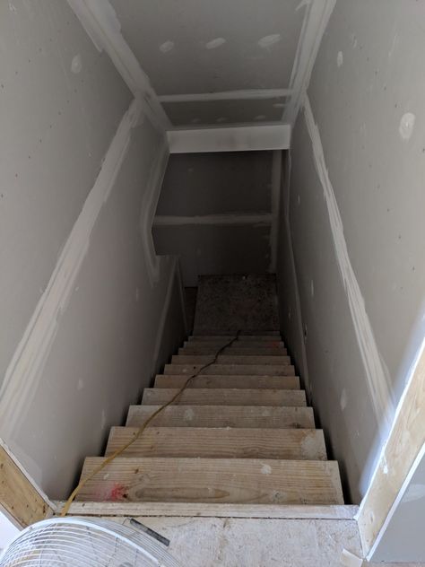 Stairs to basement closed in How To Finish Basement Stairway, Relocating Basement Stairs, The Screaming Staircase, Stairs To Basement, Creepy Basement, Creepy Basement Stairs, Creepy Stairwell, Hidden Staircase, Basement Stairs