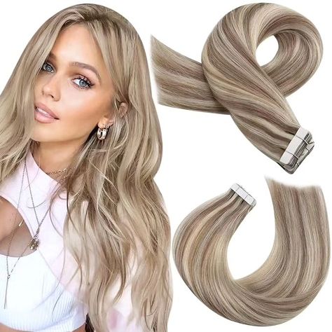 Hair Lights, Blonde Hair Extensions, Real Hair Extensions, Real Human Hair Extensions, Hair Tape, Tape In Extensions, Blonde Hair With Highlights, 100 Remy Human Hair, Tape In Hair Extensions