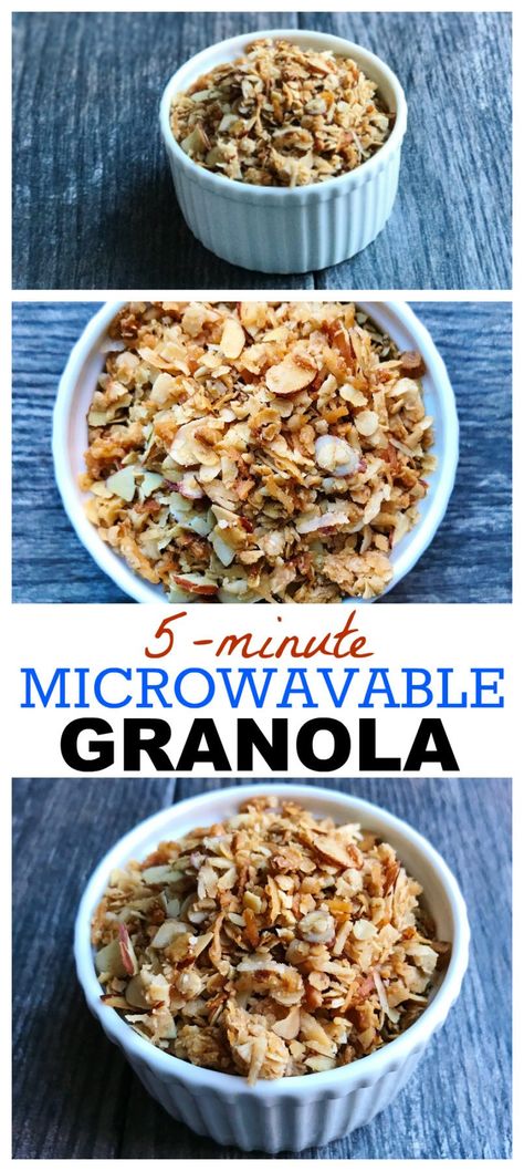 5-minute-microwavable-granola Microwave Granola Recipe, Microwave Granola, Clean Granola, Healthy Eating Snacks, Granola Recipe, Paleo Snacks, Easy Snack Recipes, Nutritious Breakfast, Microwave Recipes