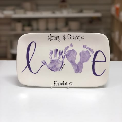 Foot Print Ideas For Babies, Newborn Pottery Painting, Baby Handprint Pottery Ideas, Footprint Pottery Ideas, Baby Feet And Hand Print Ideas, Newborn Painting Ideas, Baby Craft Gifts, First Valentines Day Baby Crafts, Baby Footprint Pottery