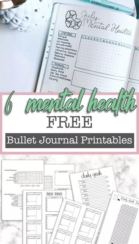 Free Printable Mental Health Bullet Journal Spreads ⋆ The Petite Planner | Printable Planner by  Timothy Spadafora Mental Health Planner Free Printable, Mental Health Bullet Journal, Free Bullet Journal Printables, Journal Worksheets, Feelings Journal, Bullet Journal Mental Health, Free Mental Health, Bullet Journal Spreads, Bullet Journal Printables