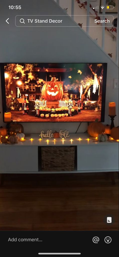 Fall Tv Stand, Fall Tv Stand Decor, Candles And Lights, Tv Stand Decor, Fall Tv, Autumn Decor, Hello Autumn, Tv Stand, Fall Decor