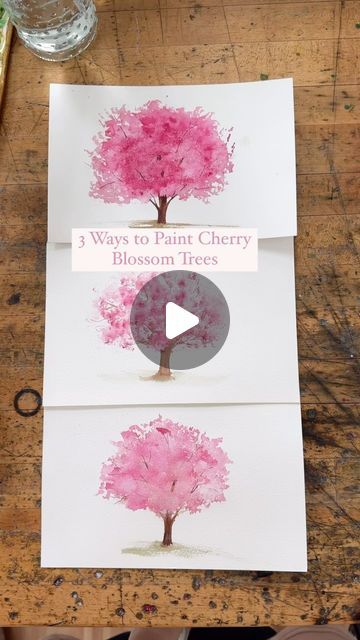 S A R A H  C R A Y on Instagram: "Oh how I had fun this morning playing with different techniques on how to paint cherry blossom trees using watercolor! I hope you give these a try!" How To Paint Cherry Blossoms, Watercolor Cherry Blossom Tree, Cherry Tree Drawing, Painting Ideas Blossom Tree, Blossom Tree Watercolour, Paint Cherry Blossom, Cherry Blossom Watercolor Painting, Watercolour Cherry Blossom Tree, Japanese Cherry Tree Painting