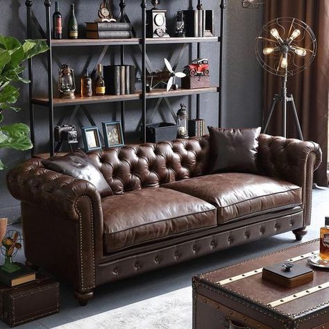 Chesterfield Sofa Living Room, Single Couch, Small Apartment Sofa, Sofa Chesterfield, Sofa Recliner, Living Room Furniture Styles, Leather Sofa Living Room, Modern Sofa Set, Leather Chesterfield Sofa