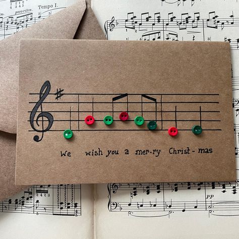 Kraft Christmas Cards, Button Christmas Cards, Nota Musical, Horseshoe Bay, Christmas Musical, Fabric Christmas Trees, Homemade Christmas Cards, Hand Of Cards, Button Cards