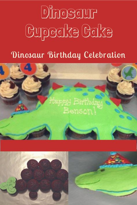 Homemade Dinosaur Cupcake Cake | DIY Dinosaur Birthday Cake | Dinosaur Birthday Cupcakes Dinosaur Birthday Cupcakes, Cupcake Dinosaur, Birthday Cake Dinosaur, Dinosaur Cupcake Cake, Dinosaur Birthday Cake, Dinosaur Cupcake, Diy Halloween Dekoration, Diy Dinosaur, Pull Apart Cupcake Cake