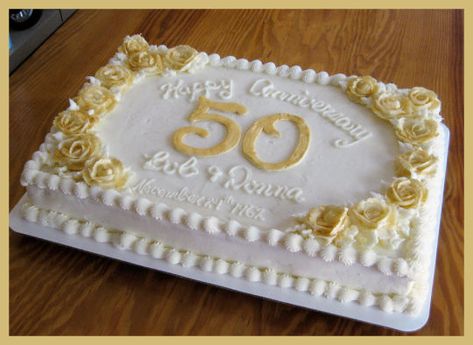 50th Anniversary - Cake by Wendy Army - CakesDecor Golden Anniversary Cake, Golden Wedding Anniversary Cake, Wedding Sheet Cakes, Wedding Cake Simple Elegant, 50th Wedding Anniversary Decorations, 50th Wedding Anniversary Cakes, 50th Anniversary Decorations, 50th Anniversary Cakes, Sheet Cake Designs